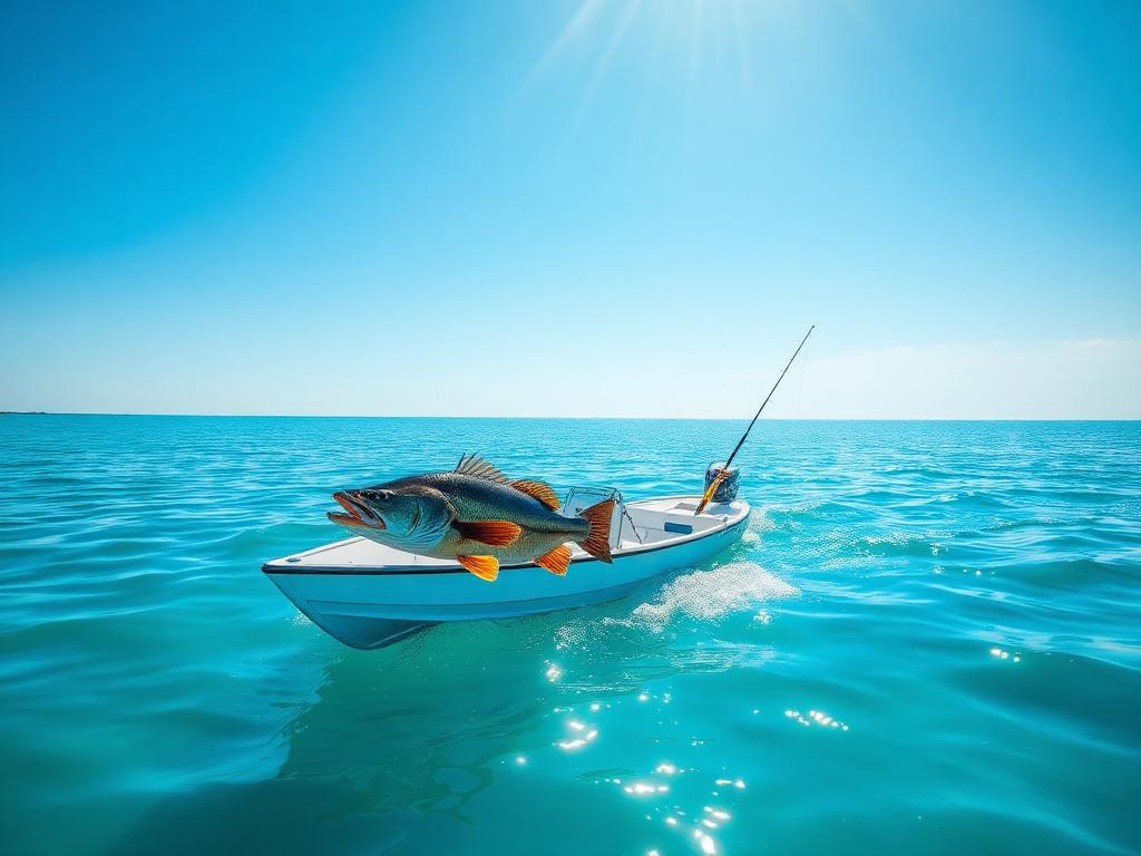 Bass boat on a bright lake